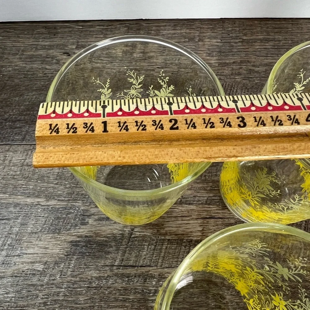 Vintage Drinking Glasses yellow floral MCM retro kitchen‎ cups Glass